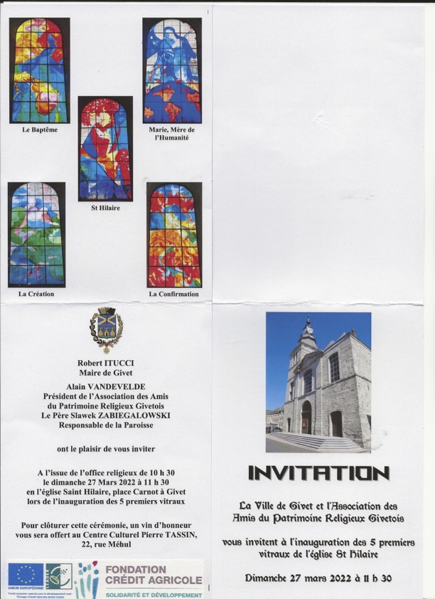 Inauguration VITRAUX St Hilaire de Givet/visite atelier SIMON MARQ dim 27mars/sam26