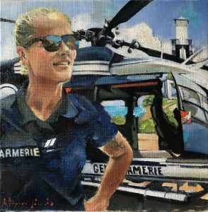 Kelly gendarme pilote d'hélicoptère, mission Guyane - huile s/toile - 20/20