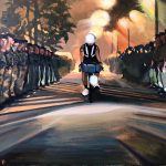 « Pratique à fin utile »  - Arrivée nocturne et  haie d’honneur pour Soralia - huile s/toile 81/60