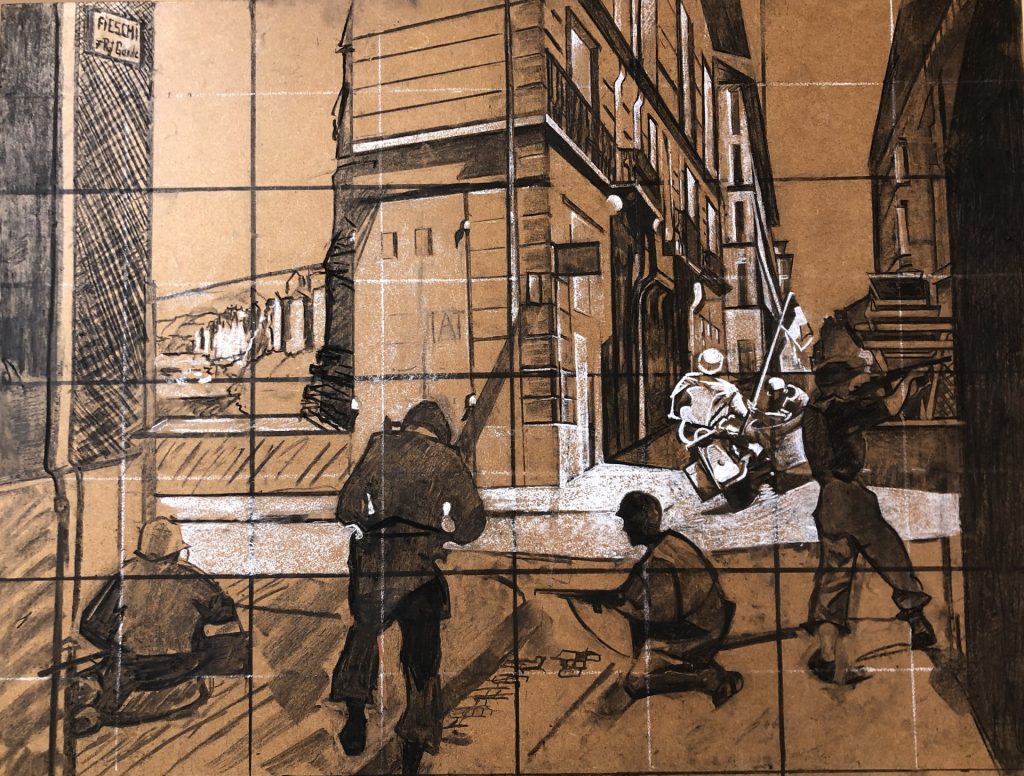 Gendarme Fieschi, Toulon, 24 août 1944 pastel&fusain s/bois 80/61